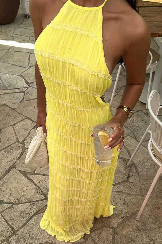 Halter Neck Strappy Backless Sleeveless Maxi Dress