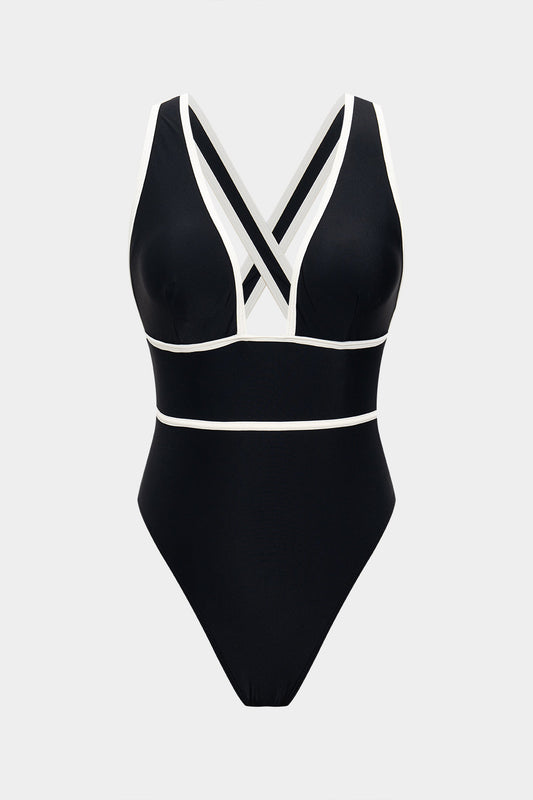Contrast Piping One-Piece Swimsuit