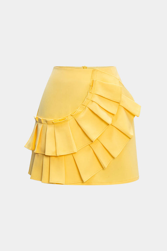 Solid Pleated Zipper Skirt