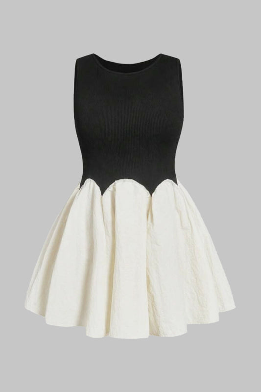 Plus Size Ruched Patchwork Sleeveless Mini Dress