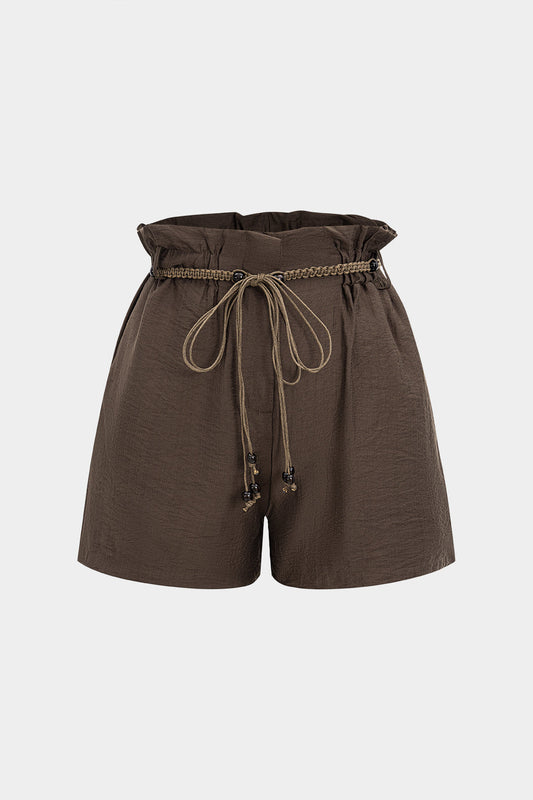 Solid Ruched Belted Shorts