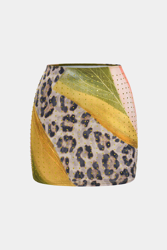 Leopard Pattern Rivet Skirt