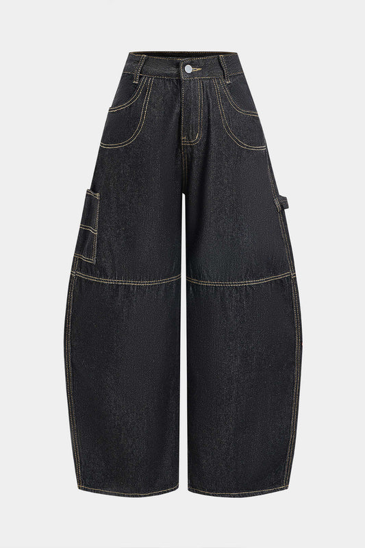 Letter Print Barrel Jeans
