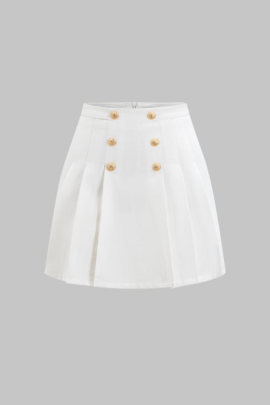High Waist Button Detail Zipper Skirt
