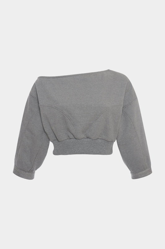 Solid Asymmetrical Neck Sweatshirt