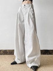 White Vintage Stripe Print Cargo Pants