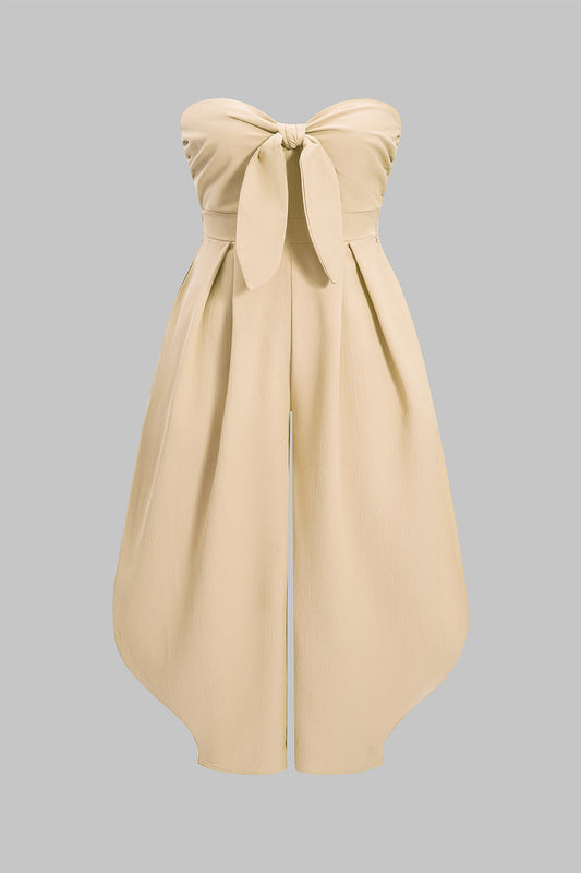 Plus Size Wrap Smocked Shirred Sleeveless Jumpsuit