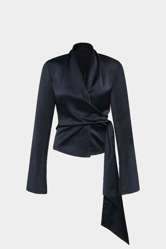 Satin Tie Back Strappy Long-Sleeve Shirt