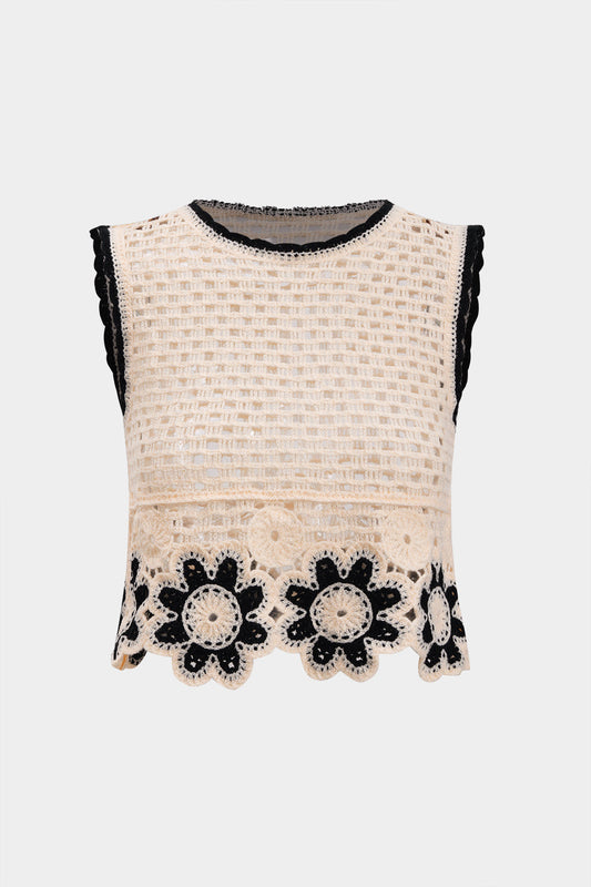 Knitted Cut Out Sleeveless Crochet Tank Top
