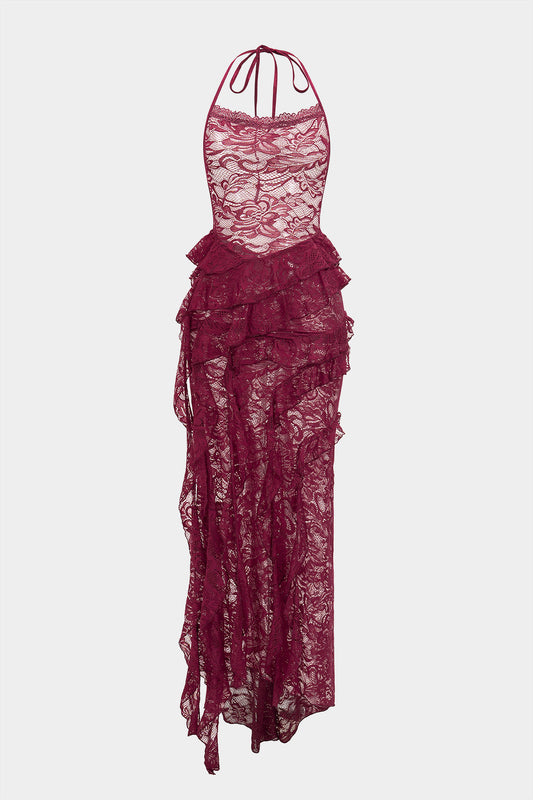 Halter V-Neck Backless Sleeveless Maxi Dress