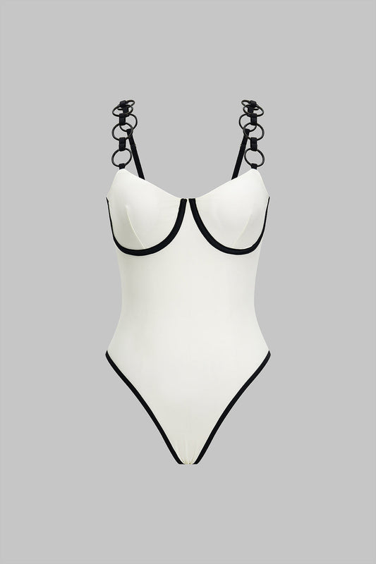 Contrast Piping One-Piece Swimsuit