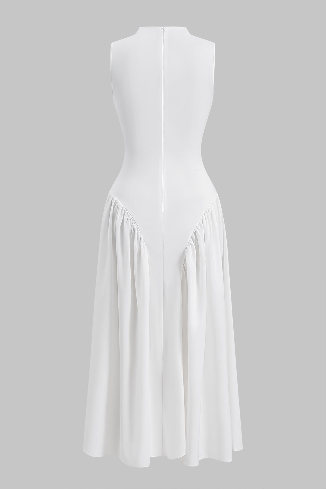 Solid Ruched Sleeveless Midi Dress