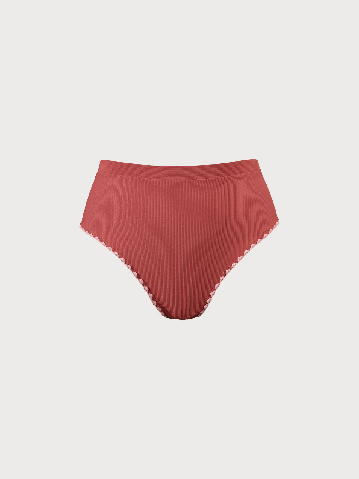 Brick Red Contrast Stitch Plus Size Bikini Bottom