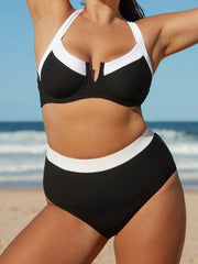 Black Contrast Trim Plus Size Bikini Top