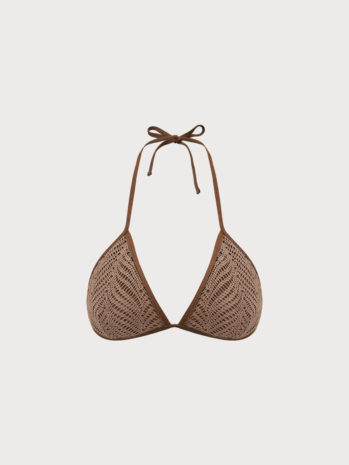 Brown Crochet Halter Triangle Bikini Top