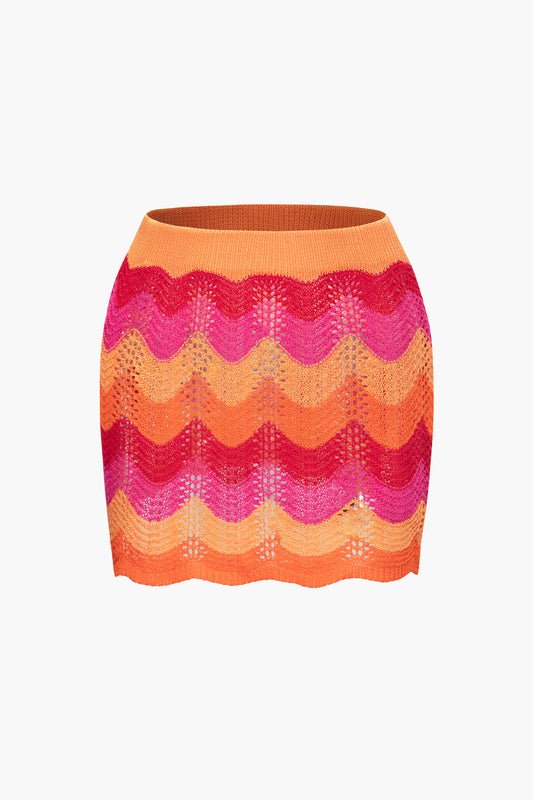 Color Block Crochet Knit Skirt