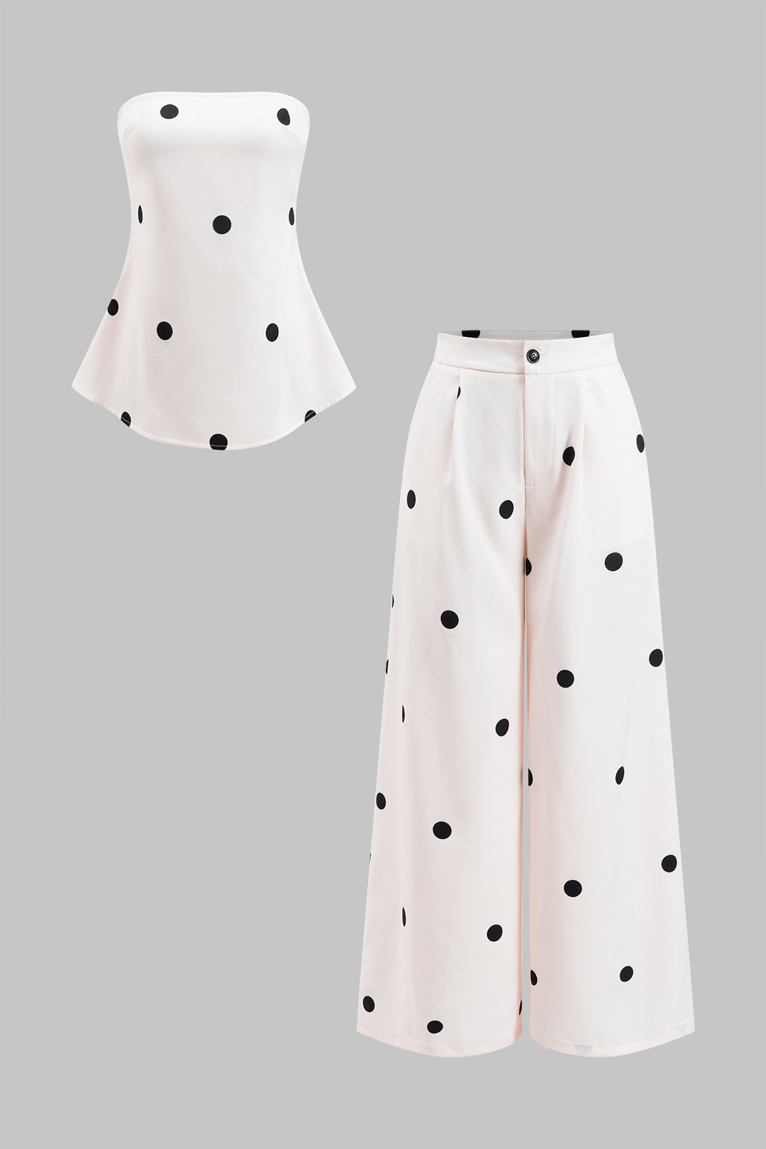 Polka Dots Print Shirt And Wide Leg Pants Set