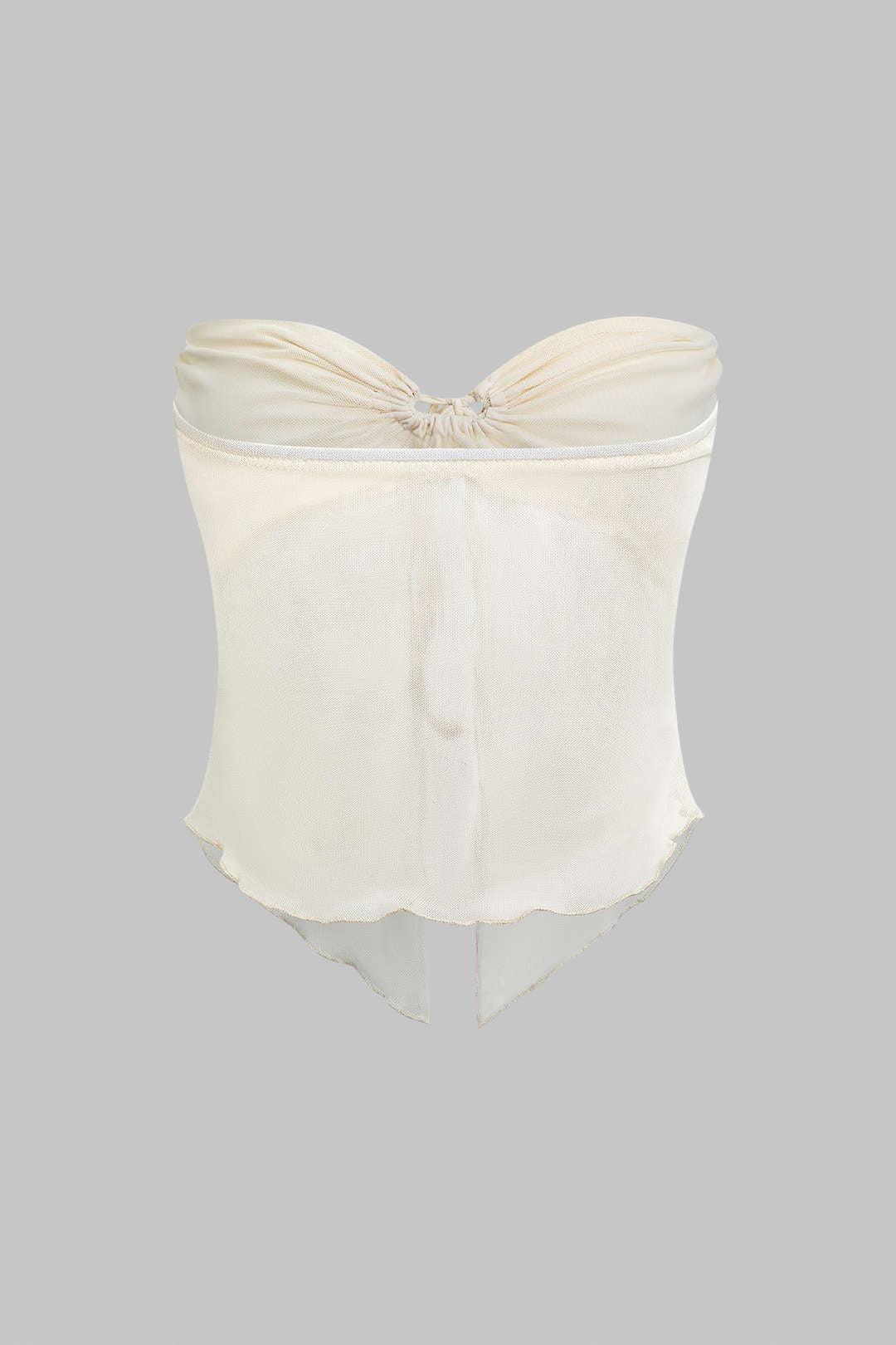Ruched Sleeveless Double-Layered Mesh Split Strapless Top And Maxi Skirt Set