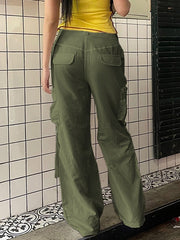 Green Hip Pop Low Rise Side Zip Up Cargo Pants