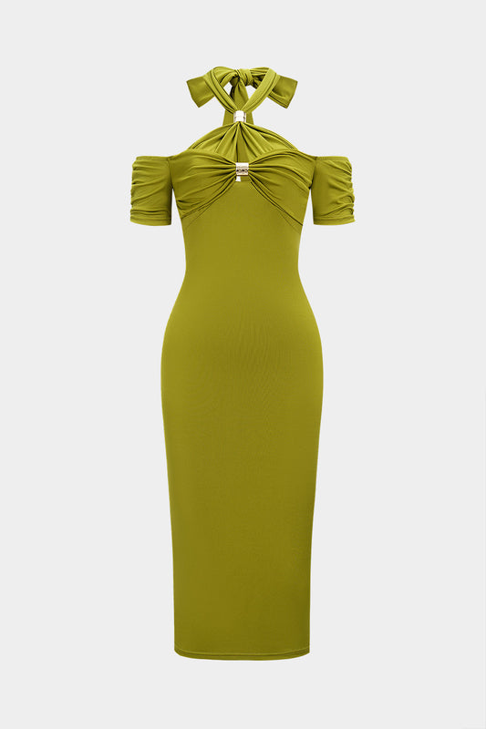 Halter Neck Ruched Maxi Dress