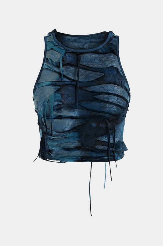 Plus Size Tie Dye Print Ripped Tank Top