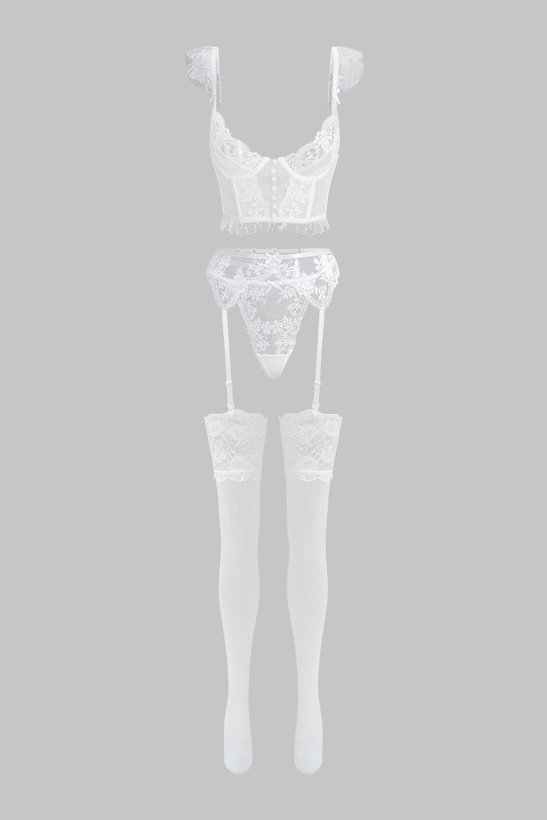Lace Trim Bra Five-Piece Lingerie Garter Set