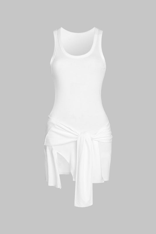 Tie Front Asymmetrical Sleeveless Mini Dress