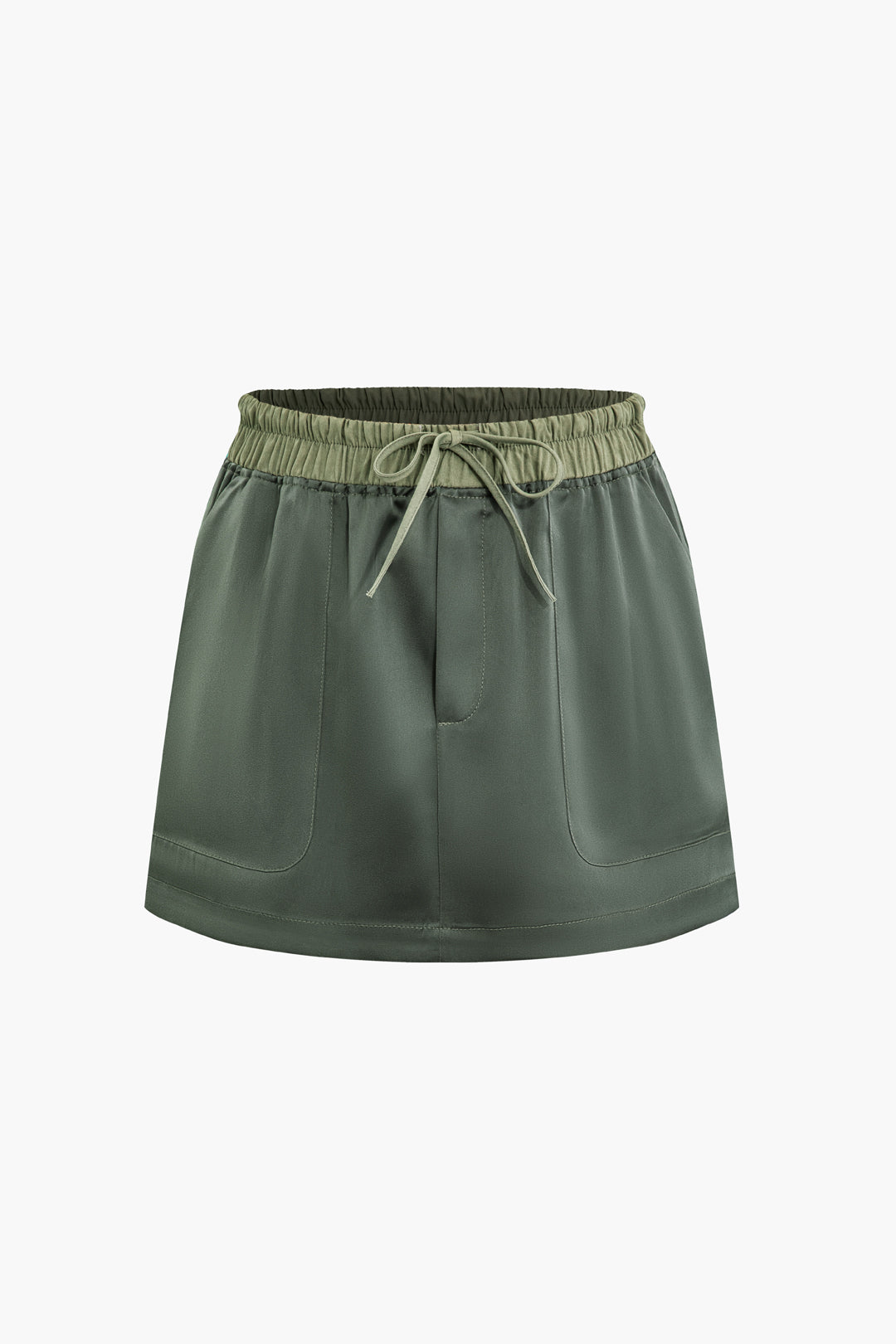 Contrast Tie-Up Elastic Waistband Skirt