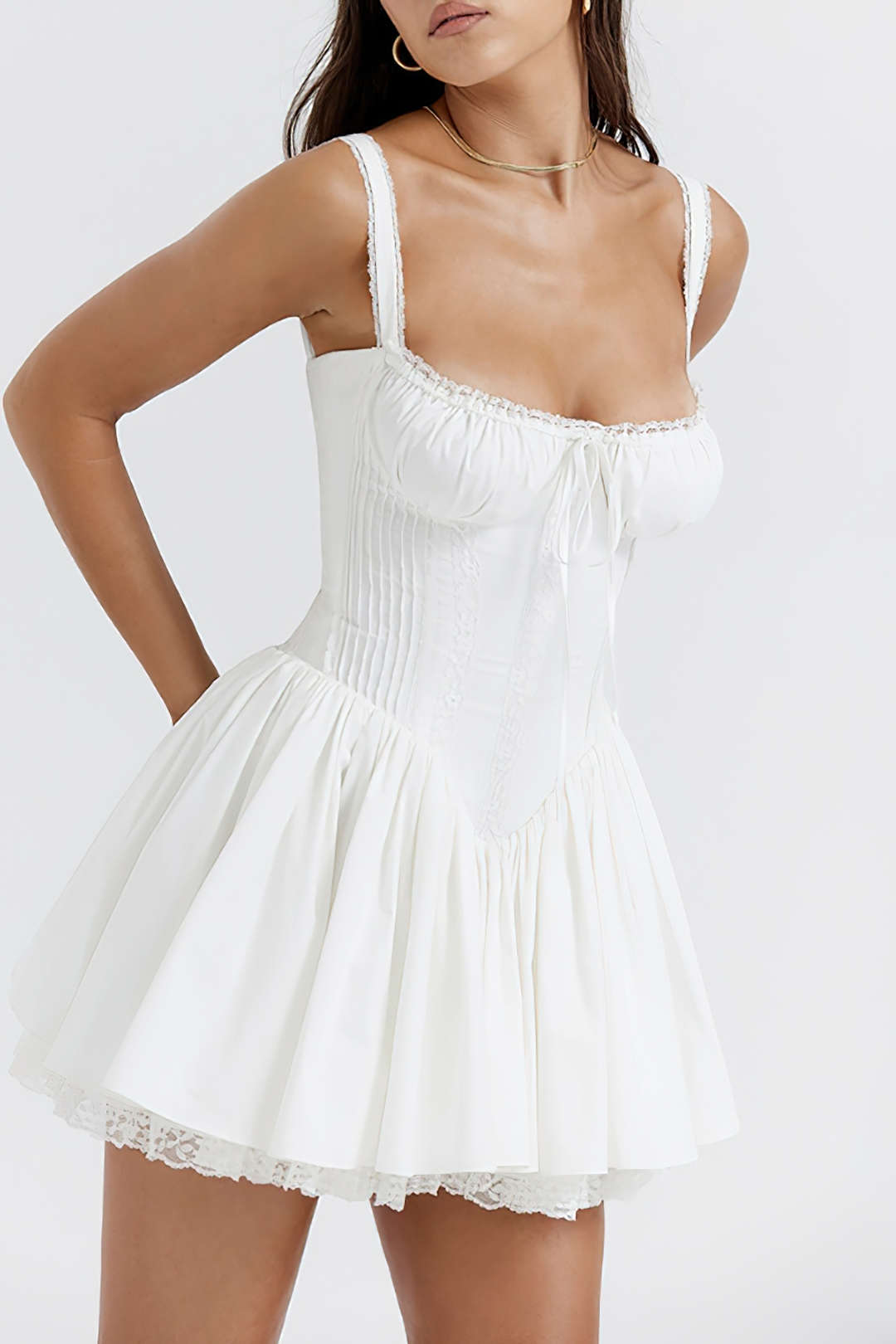 White Lace Trim Tie Back Slip Mini Dress