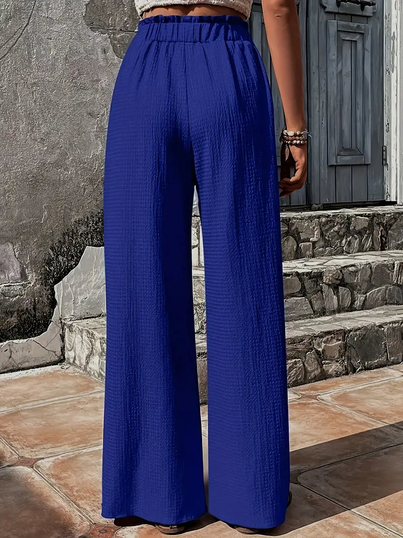 Solid Color Casual Drawstring High Waist Pants