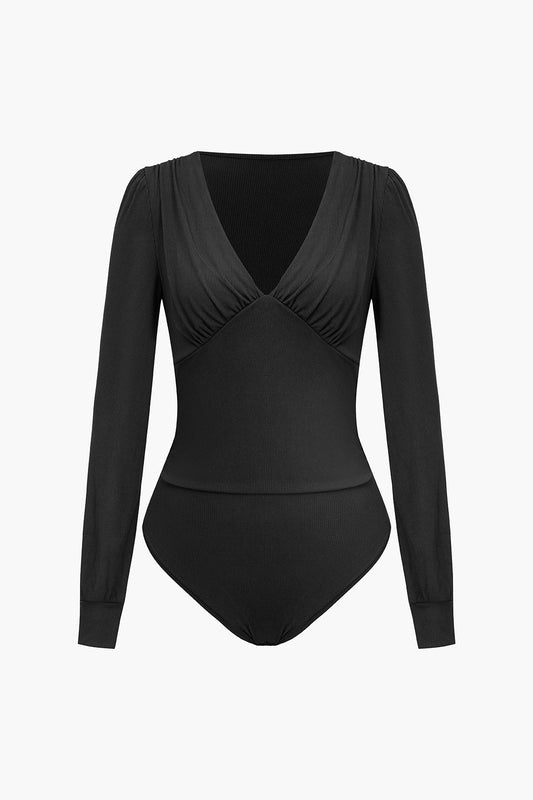 Ruched V-neck Bodysuit