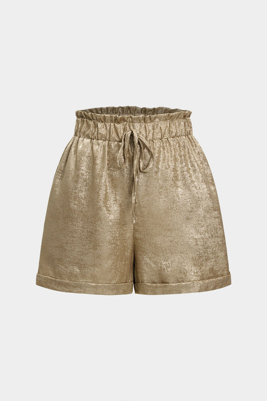 Ruched Tie-Up Metallic Shorts