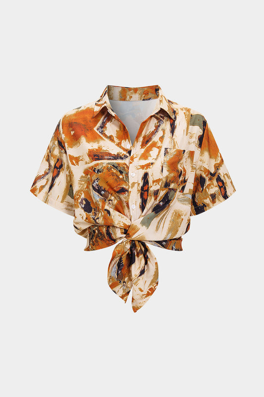 Retro Print Button Short-Sleeve Shirt
