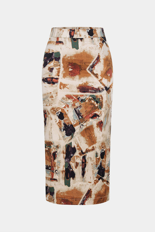 High Waist Satin Retro Print Skirt