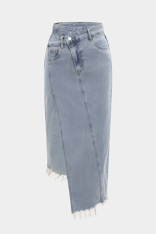 Denim Crossed Asymmetrical Patchwork Skirt