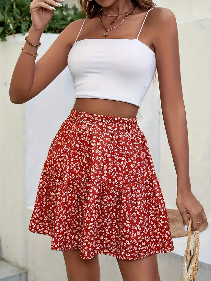 Vintage Floral Print High Waist Mini Skirt