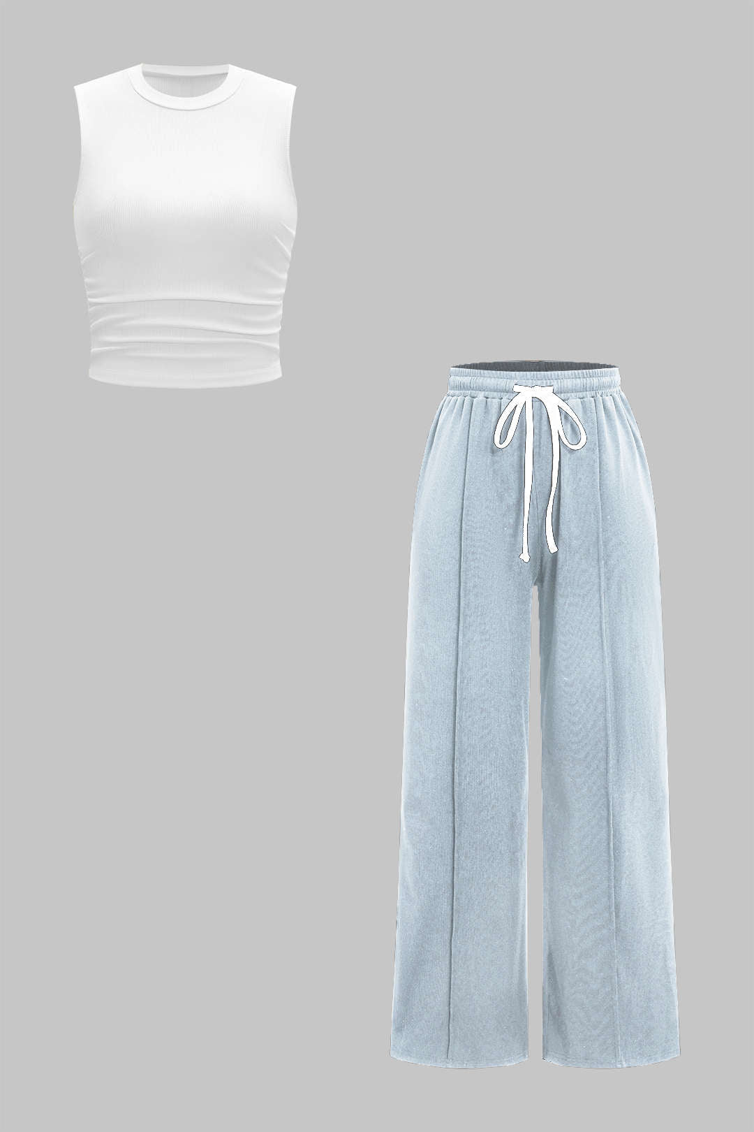 Ruched Tank Top And High Waist Drawstrings Trousers Set