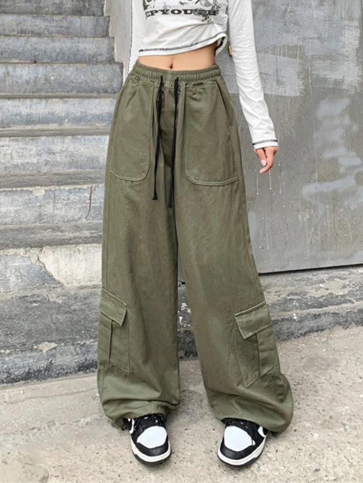 Vintage Drawstring Baggy Cargo Pants with Big Pockets