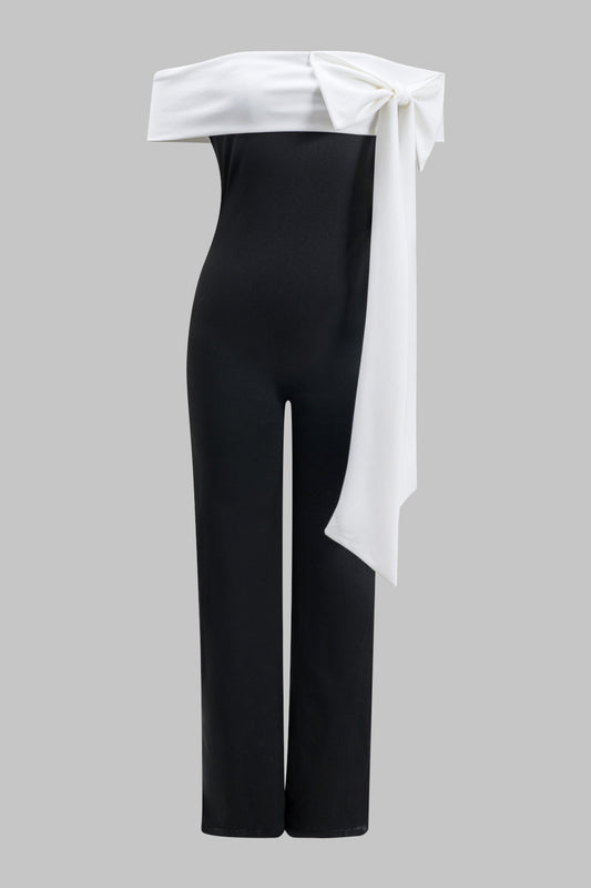 Contrast Off Shoulder Bow Jumpsuit