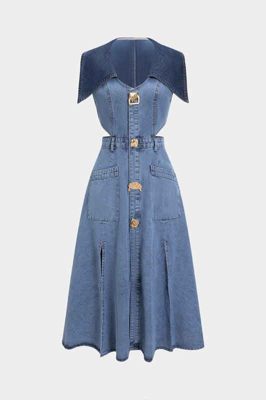 Denim Metallic Decor Cut Out Tank Sleeveless Dress