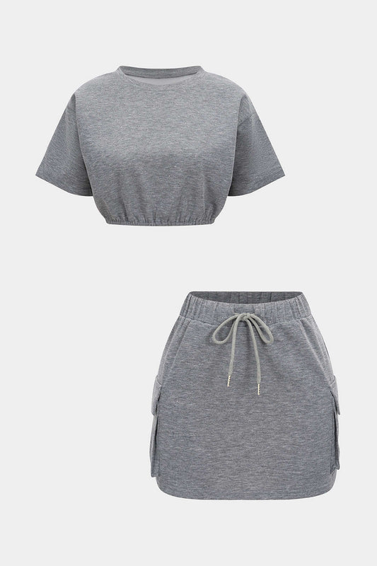 Cropped Loose T-Shirt And Skirt Set