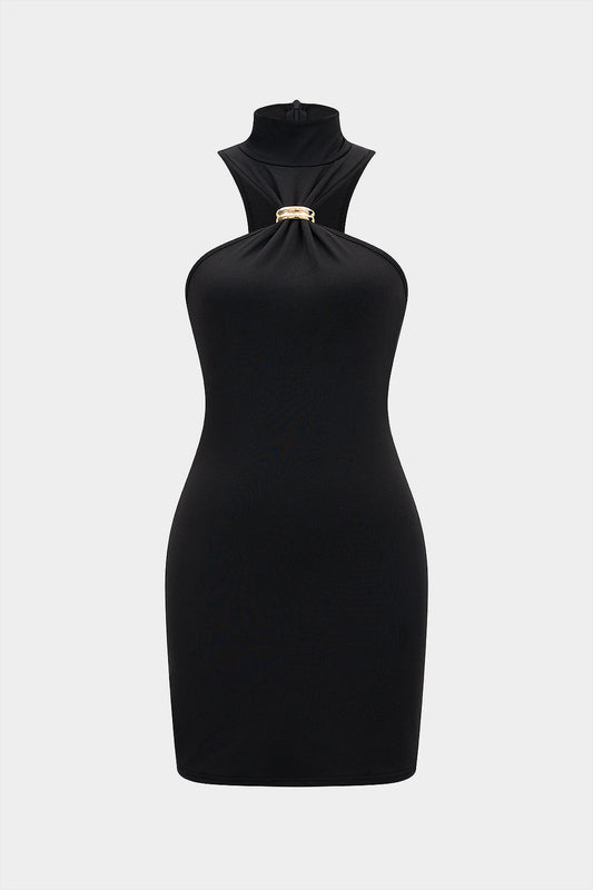 Solid Metallic Sleeveless Mini Dress