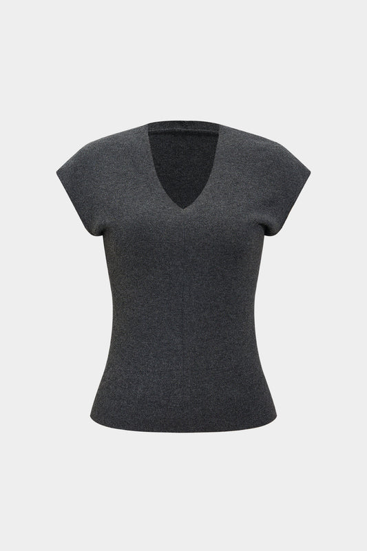 Solid Color V-neck Short-Sleeve Shirt