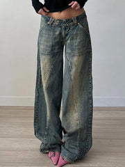 Punk Distressed Irregular Dividing Line Baggy Jeans