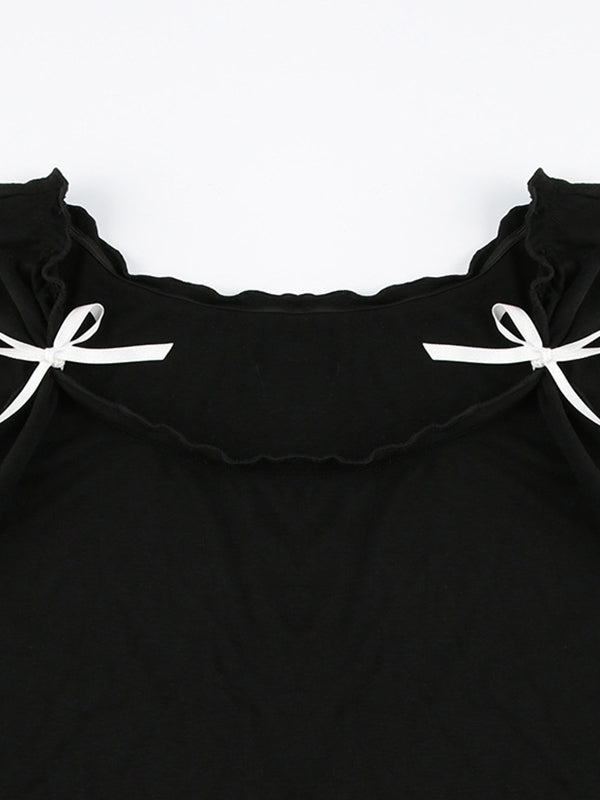 Sweet Bow Square Neck Short Sleeve Crop Tee