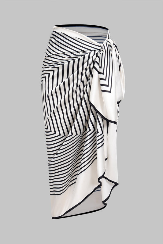 Stripes Print Satin Tie-Up Skirt