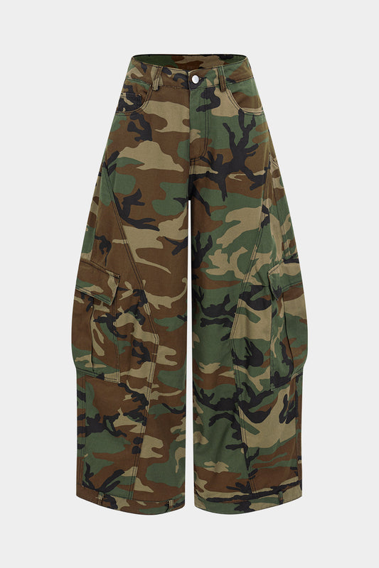 Camo Print Denim Pocket Trousers