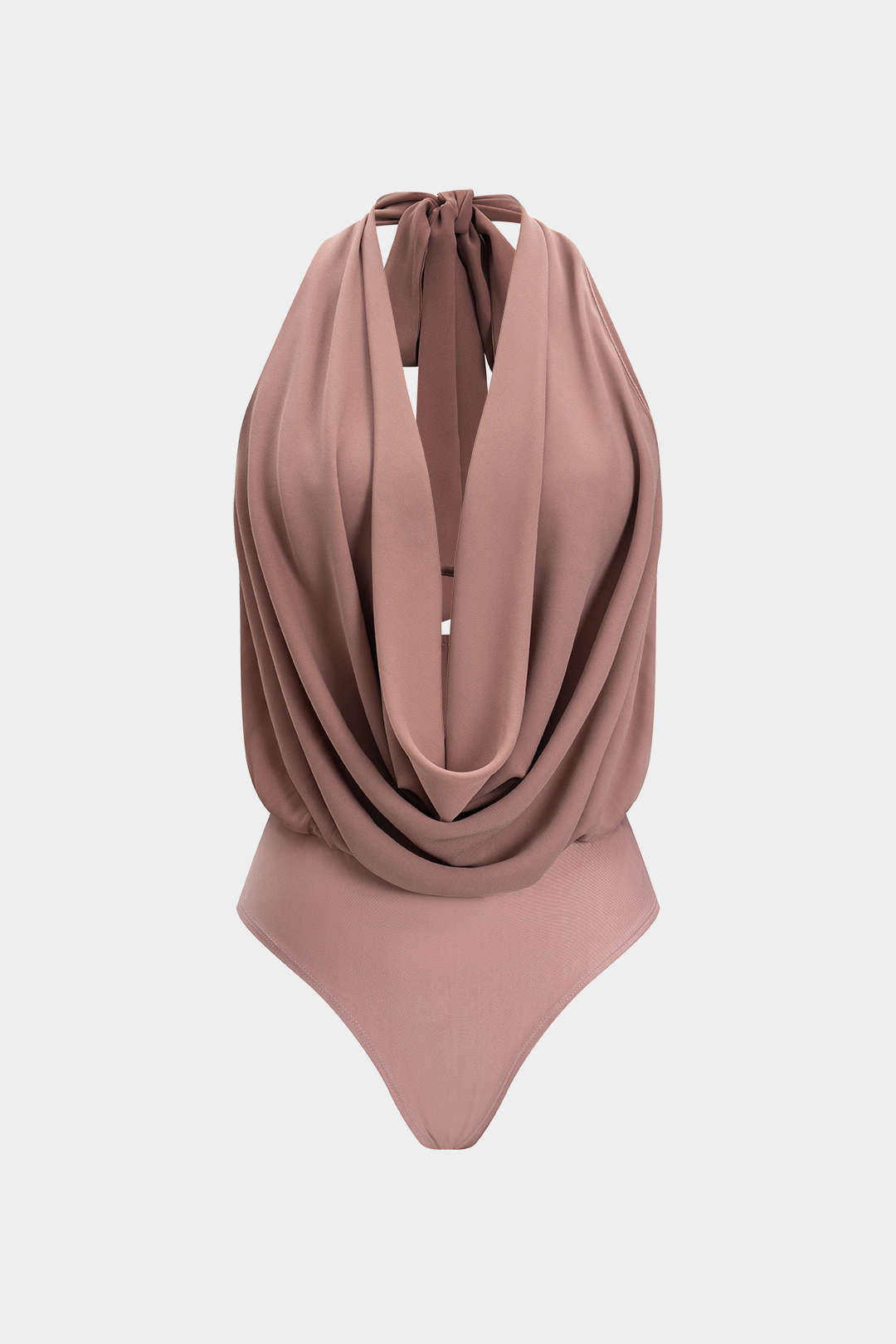 Chiffon Cowl Neck Halter Patchwork Ruched Sleeveless Bodysuit