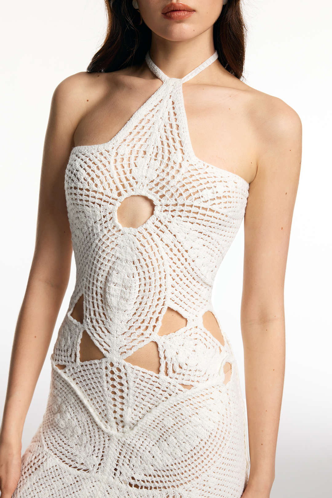 Knitted Halter Neck Cut Out Backless Sleeveless Dress