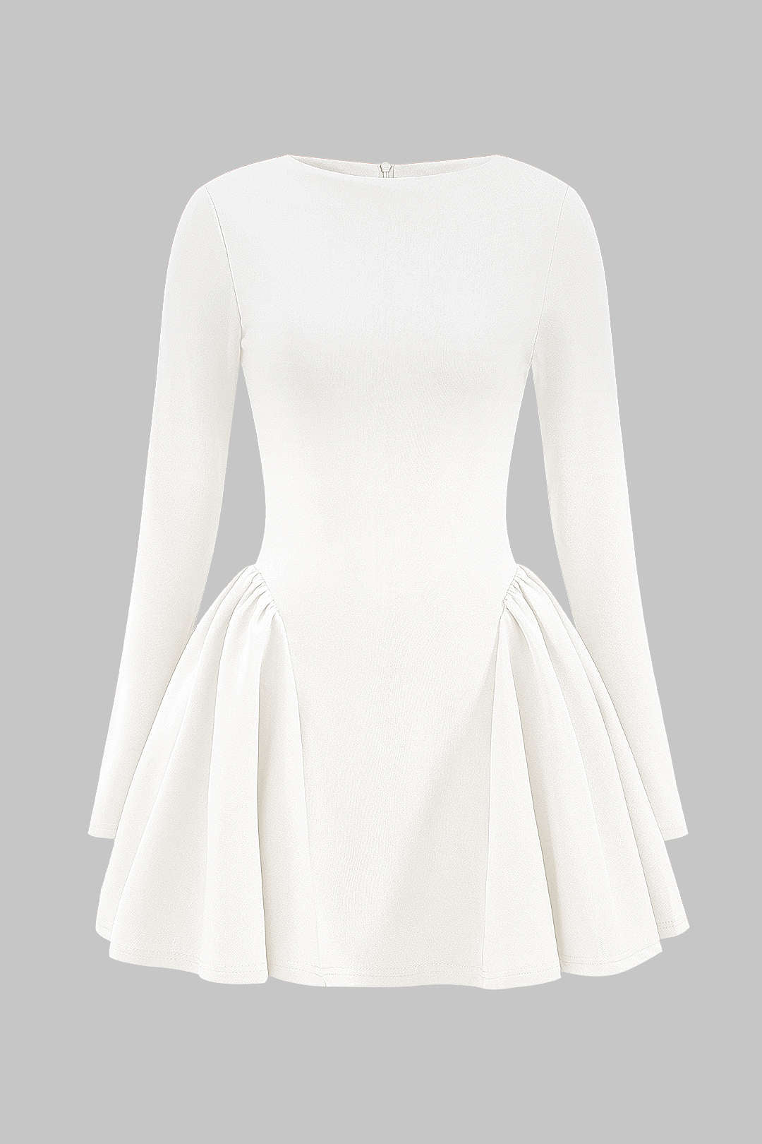 Puff Hem Zipper Long Sleeve Mini Dress